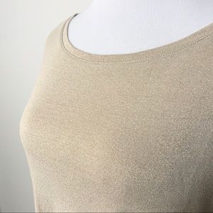 Chicos, 3, gold metallic 3/4lengthsleeve crewneck